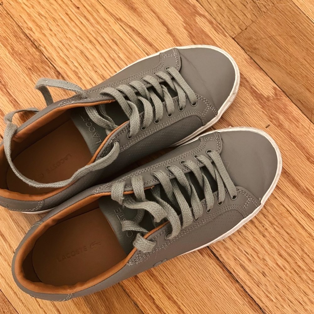 Lacoste gray leather with camel contrast sneakers